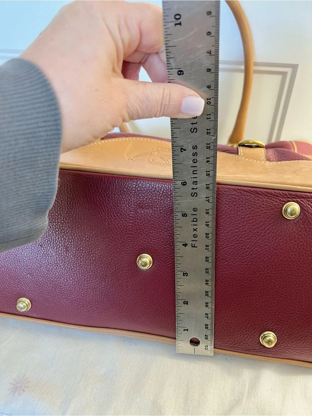 Ghurka Burgundy and Tan Leather Shopper Tote